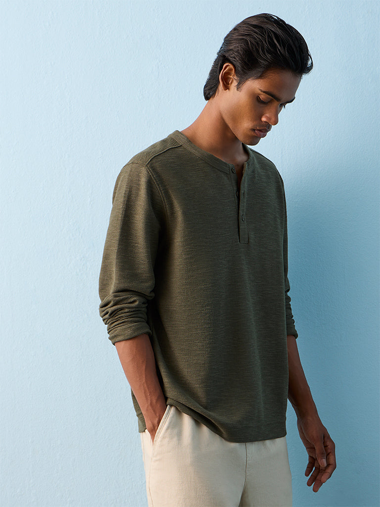 ETA Olive Relaxed-Fit Cotton-Blend T-Shirt