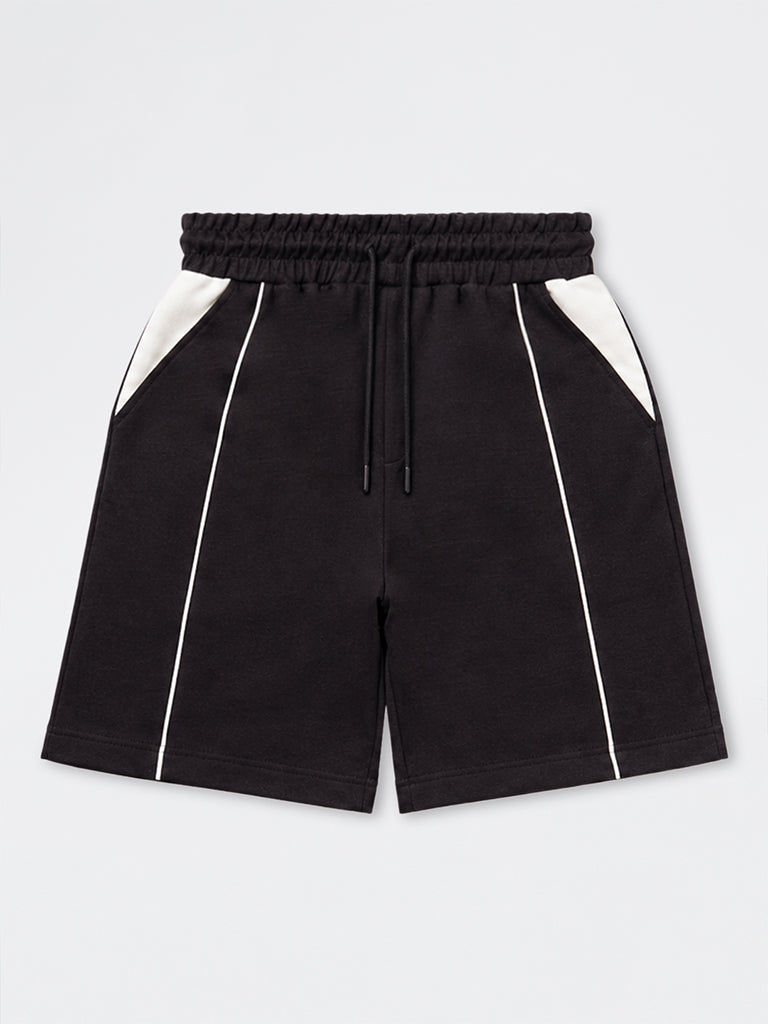 Boys Black Mid-Rise Cotton-Blend Shorts