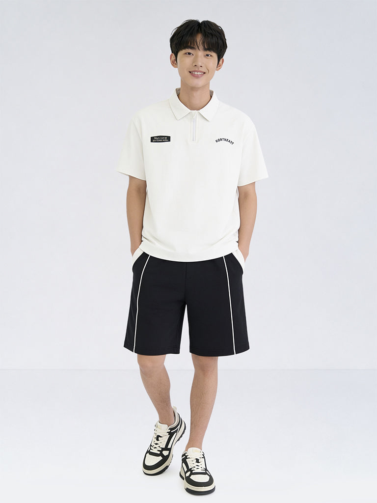 Boys Black Mid-Rise Cotton-Blend Shorts