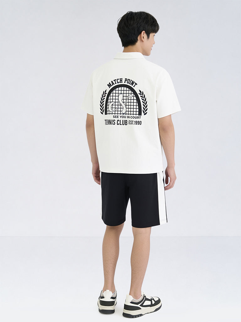 Boys Black Mid-Rise Cotton-Blend Shorts