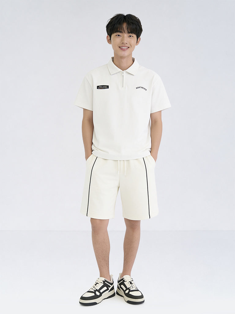 Boys Off-White Mid-Rise Cotton-Blend Shorts