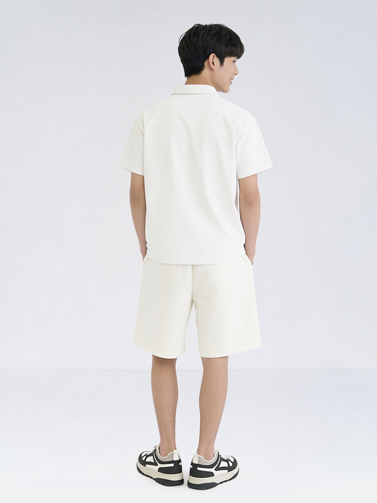 Boys Off-White Mid-Rise Cotton-Blend Shorts
