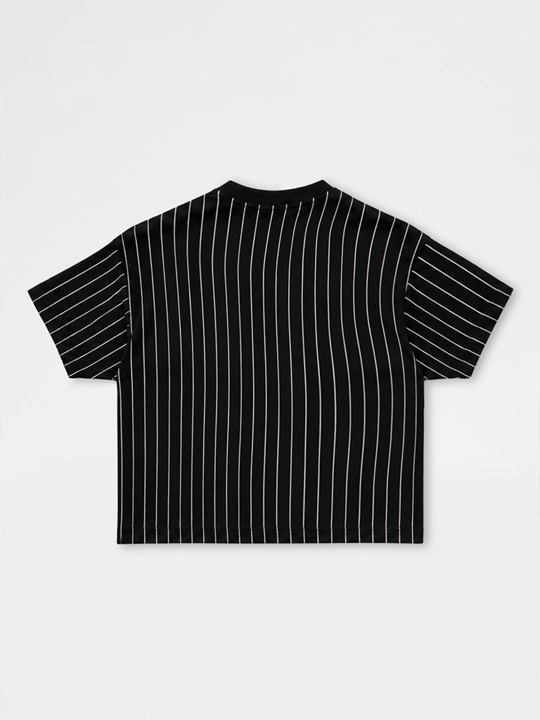 Boys Black Striped Cotton T-Shirt
