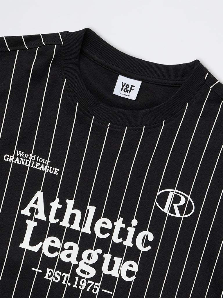 Boys Black Striped Cotton T-Shirt