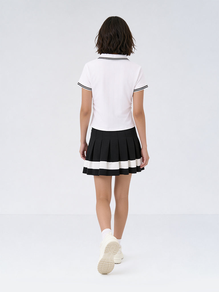 Girls White Text-Detail Cotton Polo T-Shirt and Skirt Set