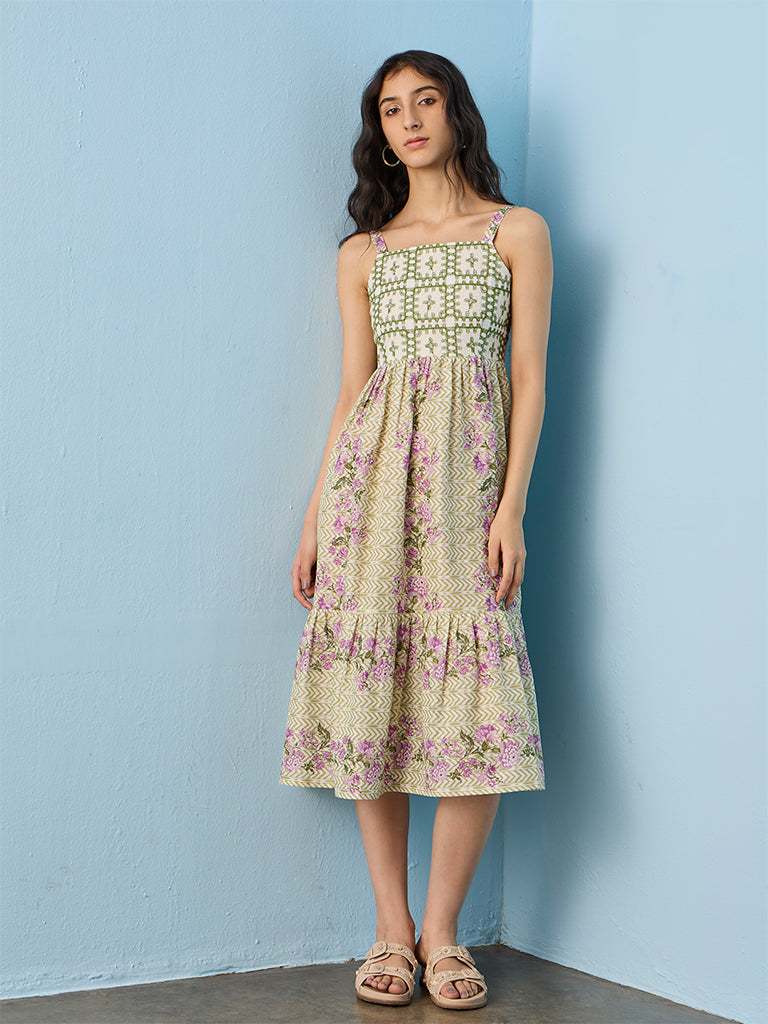 Bombay Paisley Multicolour Floral Design Cotton A-Line Dress
