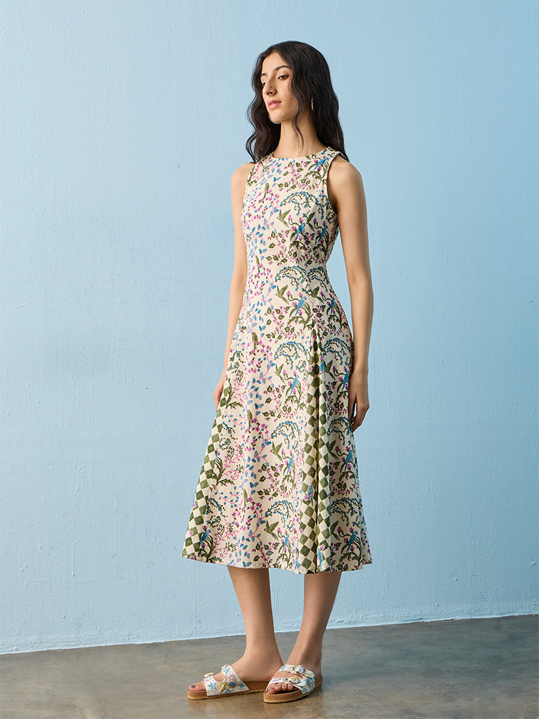 Bombay Paisley Multicolour Nature-Inspired Cotton A-Line Dress