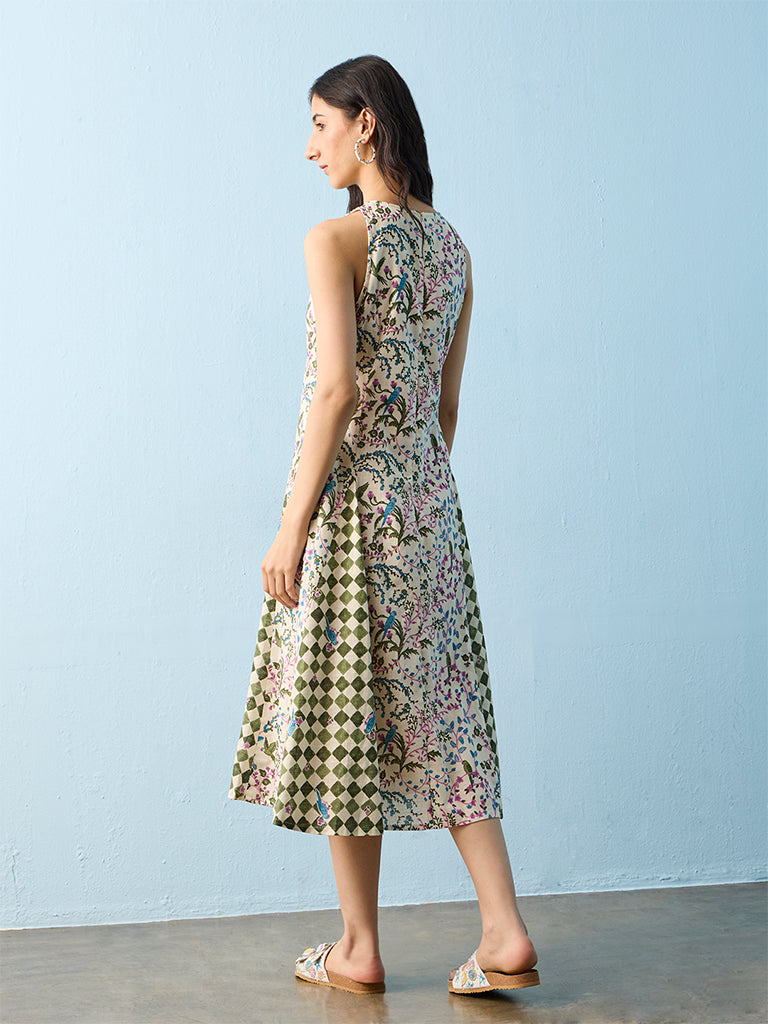 Bombay Paisley Multicolour Nature-Inspired Cotton A-Line Dress