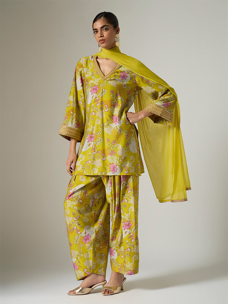 Vark Lime Botanical Pattern A-Line Ethnic Set