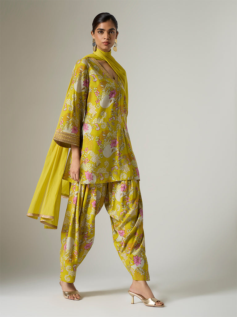 Vark Lime Botanical Pattern A-Line Ethnic Set