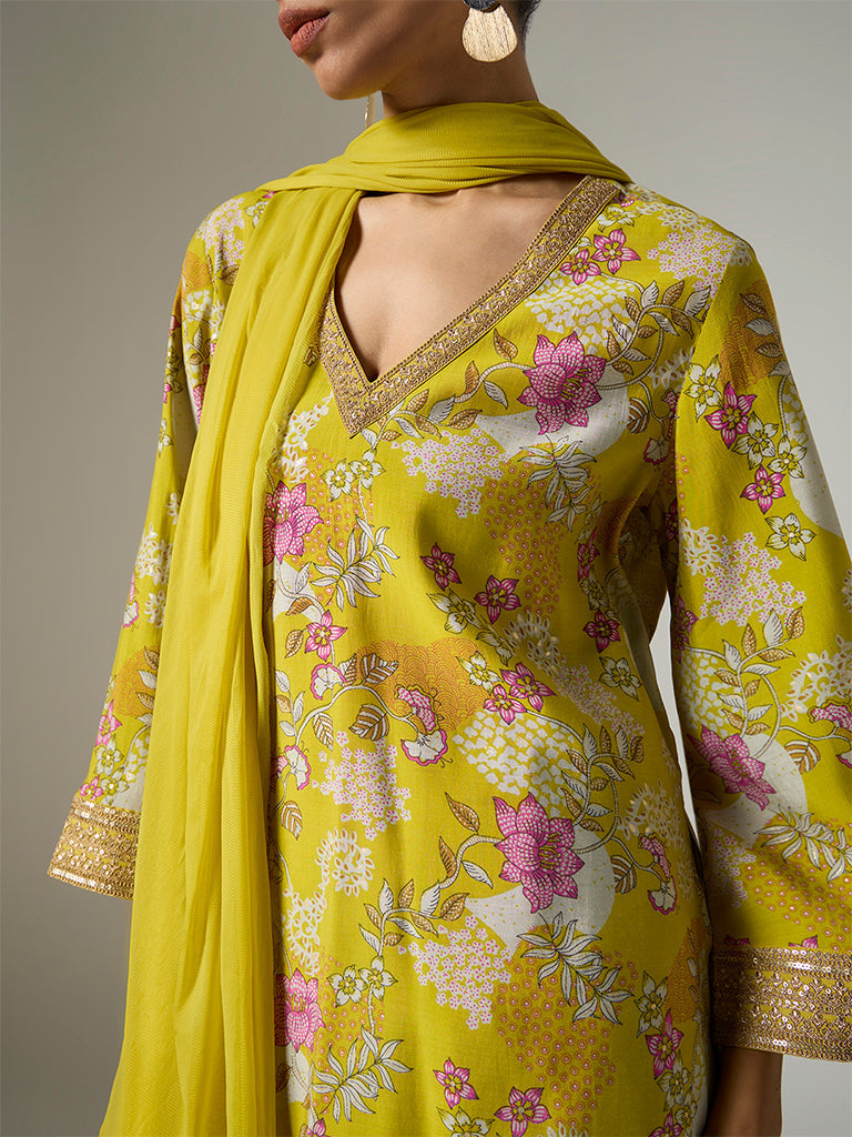 Vark Lime Botanical Pattern A-Line Ethnic Set
