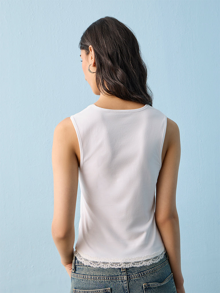 Nuon White Solid Cotton-Blend Tank Top