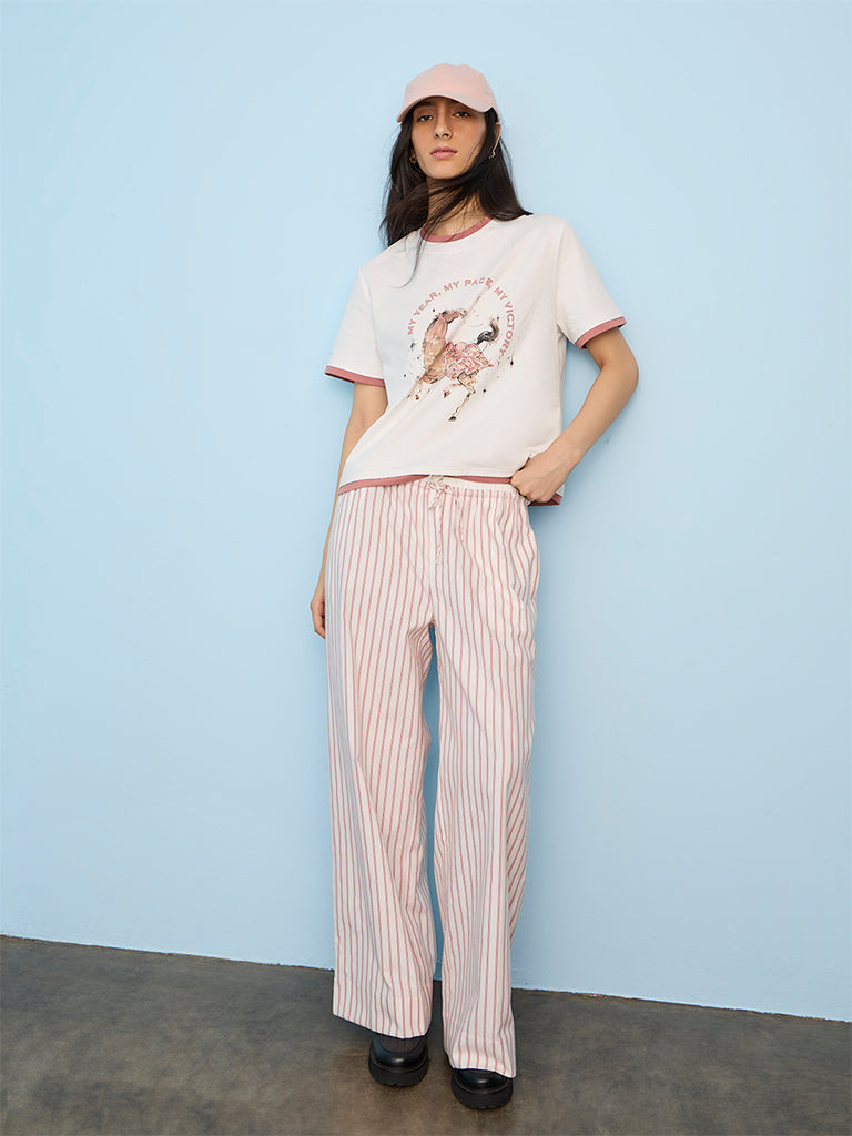 Nuon Off-White Graphic Printed Cotton T-Shirt