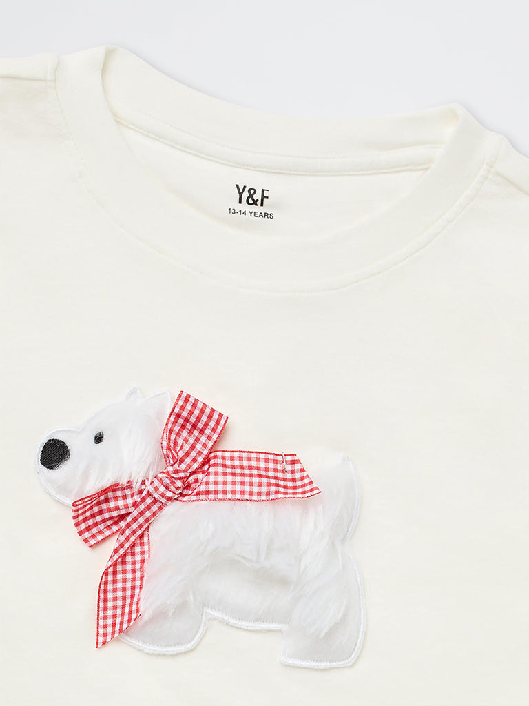 Girls Off-White Puppy Applique Cotton-Blend T-Shirt