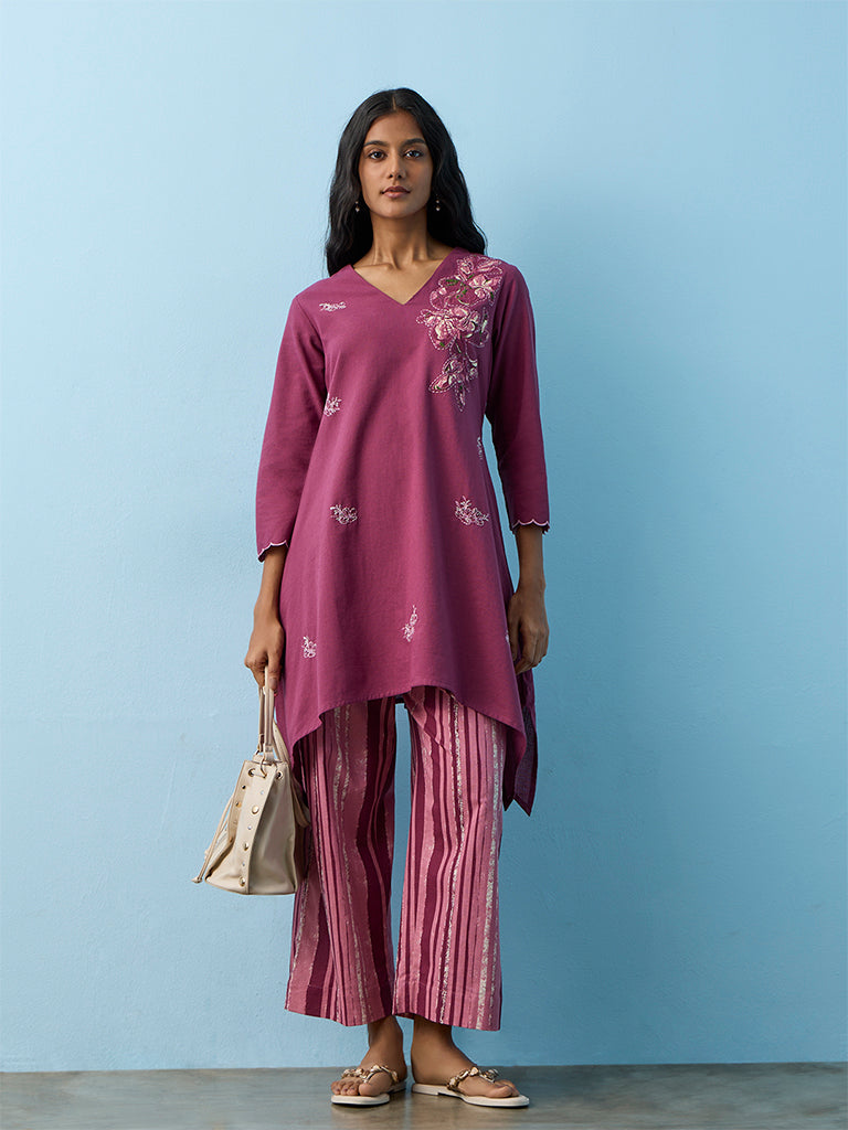 Utsa Pink Striped Cotton-Blend Pants