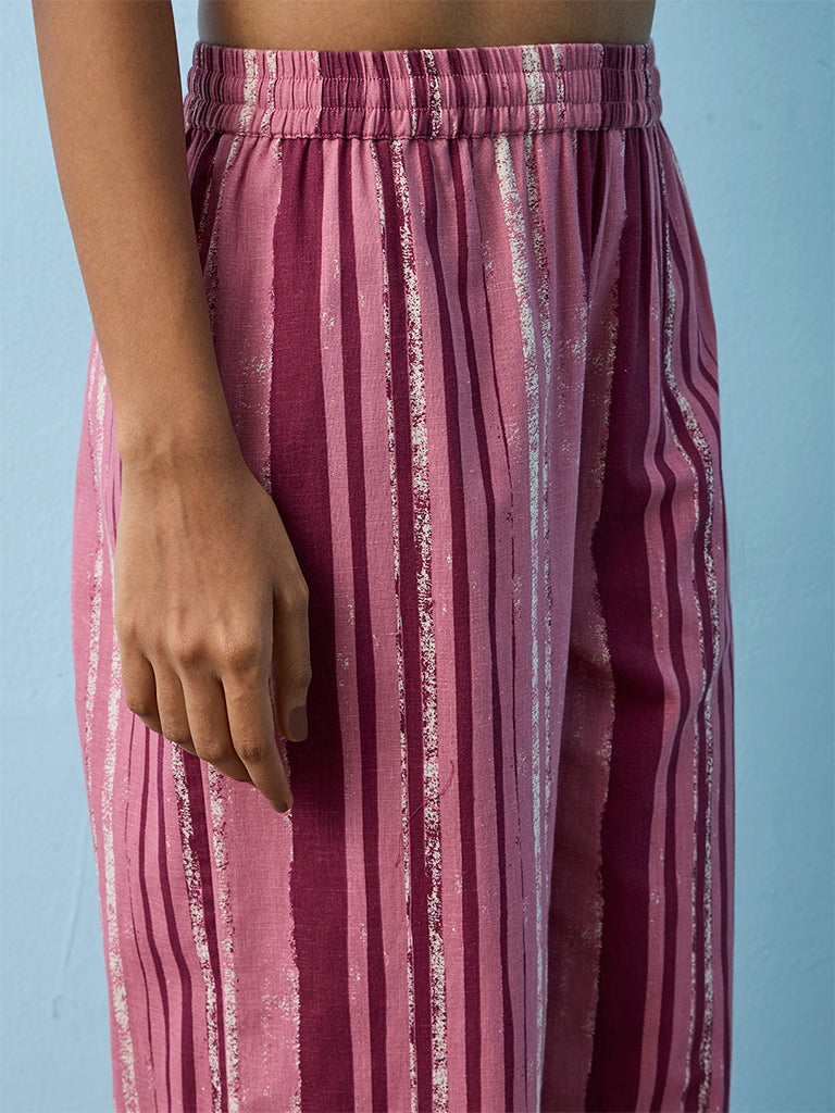 Utsa Pink Striped Cotton-Blend Pants