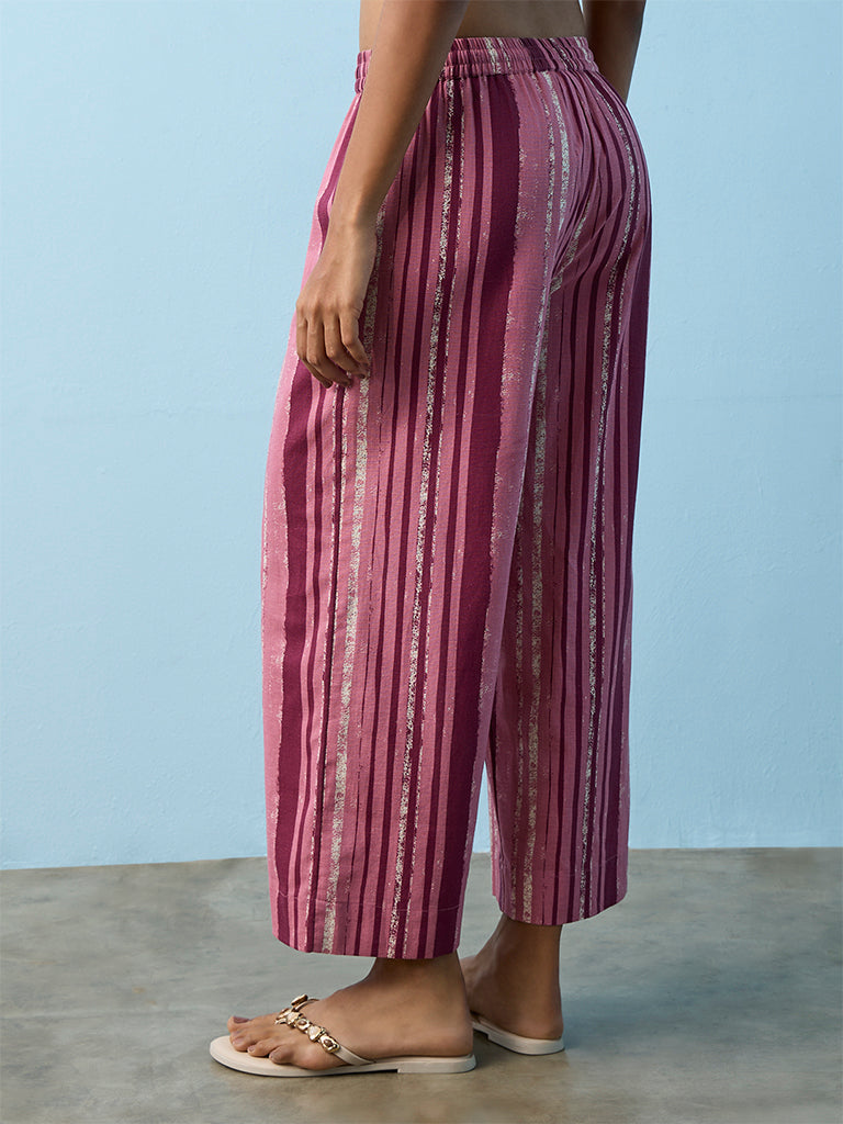 Utsa Pink Striped Cotton-Blend Pants