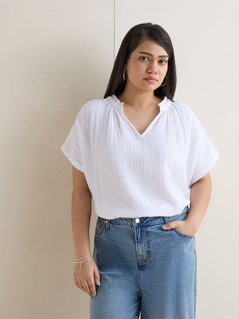 Gia White Crinkle Textured Cotton Top