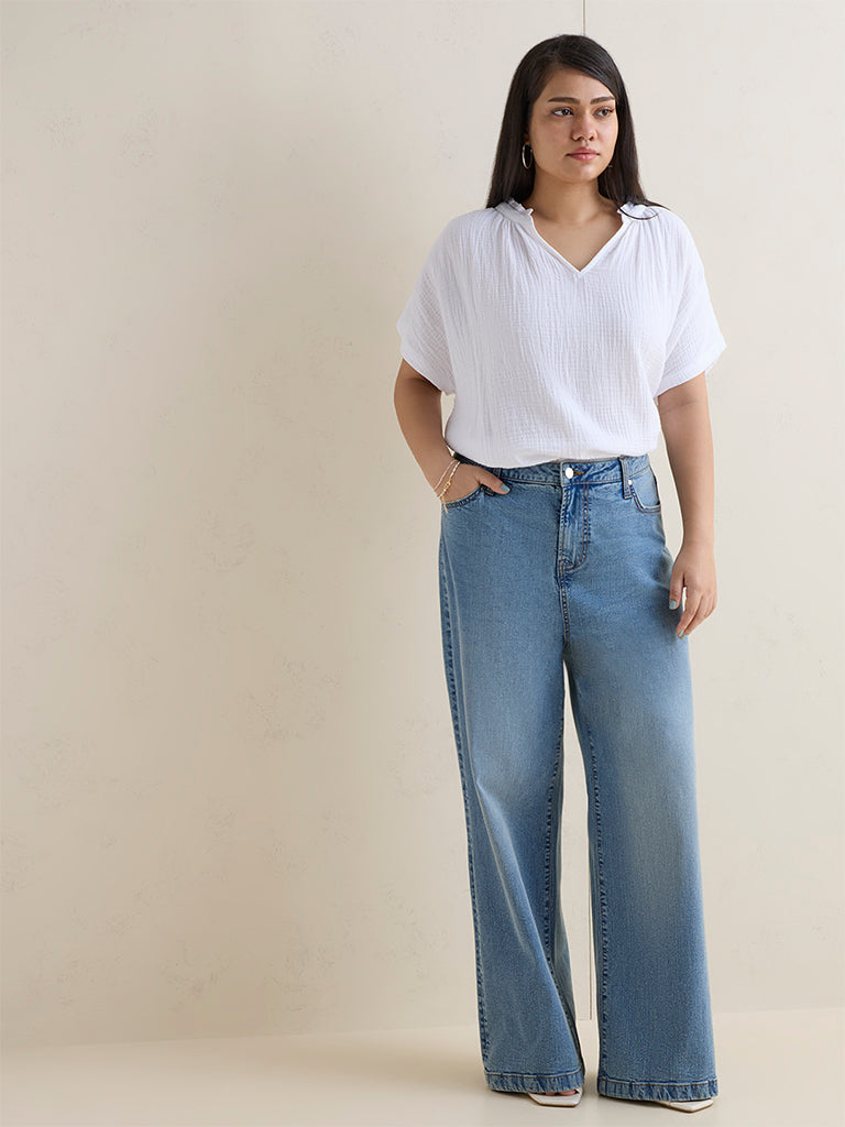 Gia White Crinkle Textured Cotton Top