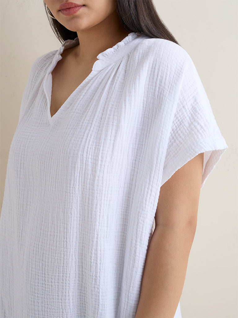 Gia White Crinkle Textured Cotton Top