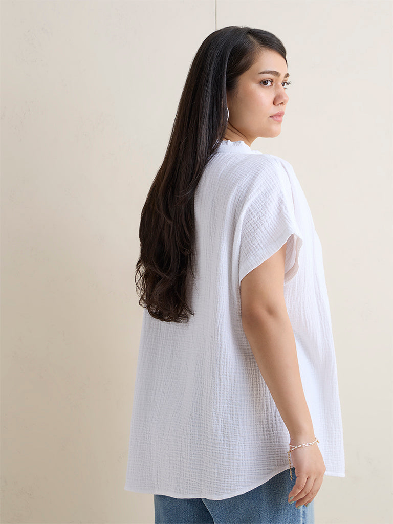 Gia White Crinkle Textured Cotton Top