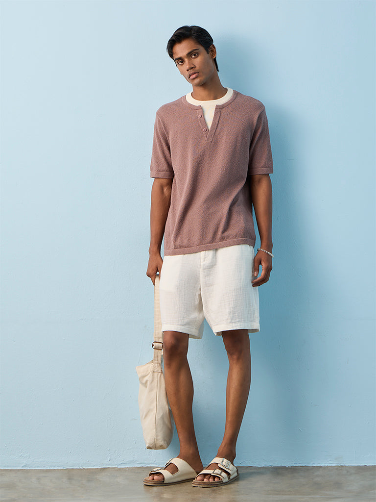 ETA Dusty Pink Textured Relaxed-Fit Cotton-Blend T-Shirt