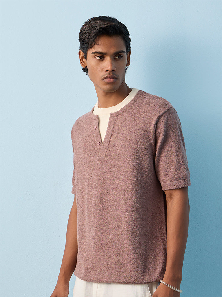 ETA Dusty Pink Textured Relaxed-Fit Cotton-Blend T-Shirt