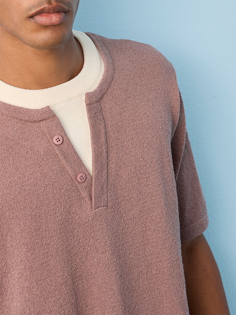 ETA Dusty Pink Textured Relaxed-Fit Cotton-Blend T-Shirt