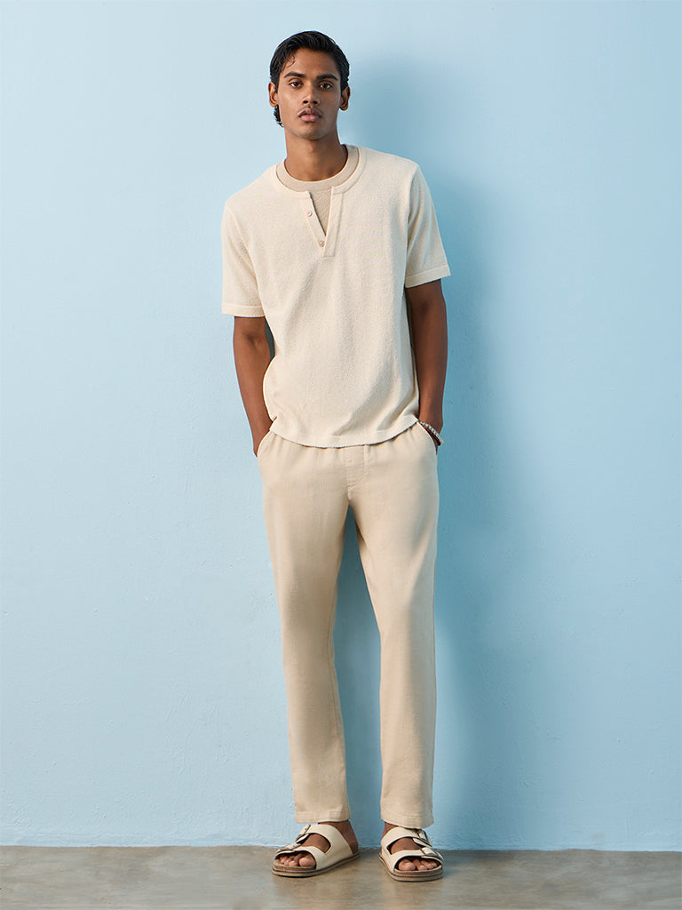 ETA Cream Textured Relaxed-Fit Cotton-Blend T-Shirt
