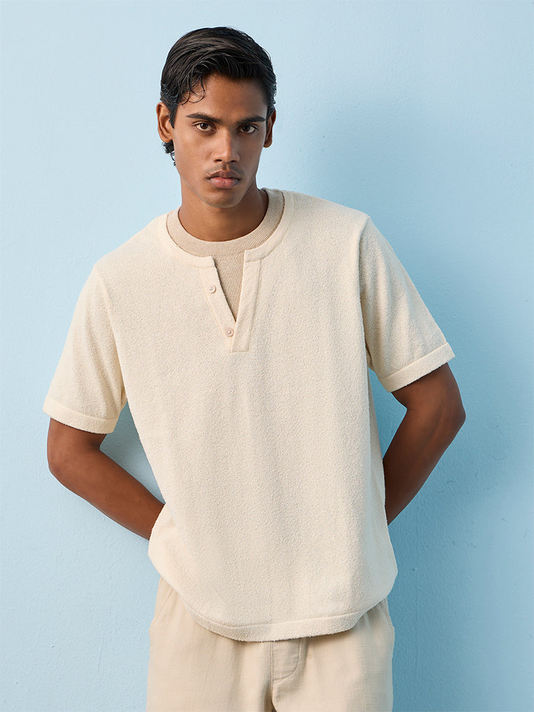 ETA Cream Textured Relaxed-Fit Cotton-Blend T-Shirt