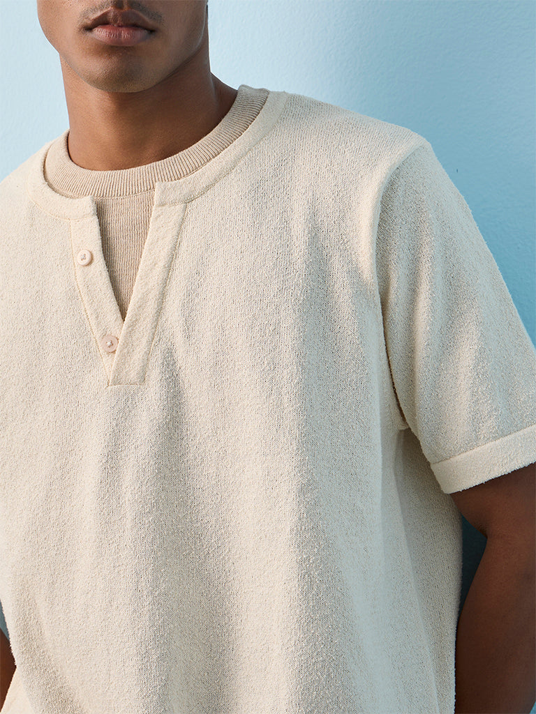 ETA Cream Textured Relaxed-Fit Cotton-Blend T-Shirt