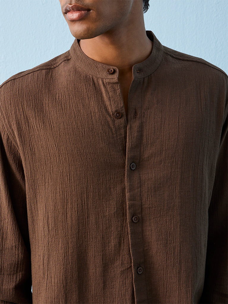ETA Brown Textured Relaxed-Fit Cotton Shirt