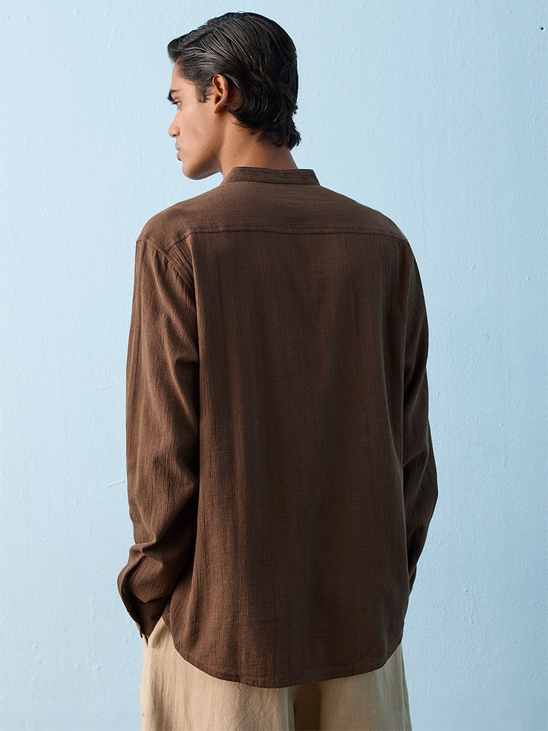 ETA Brown Textured Relaxed-Fit Cotton Shirt