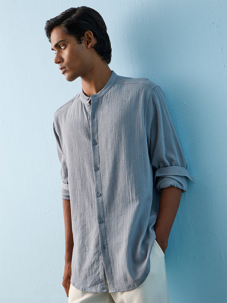 ETA Light Blue Textured Relaxed-Fit Cotton Shirt