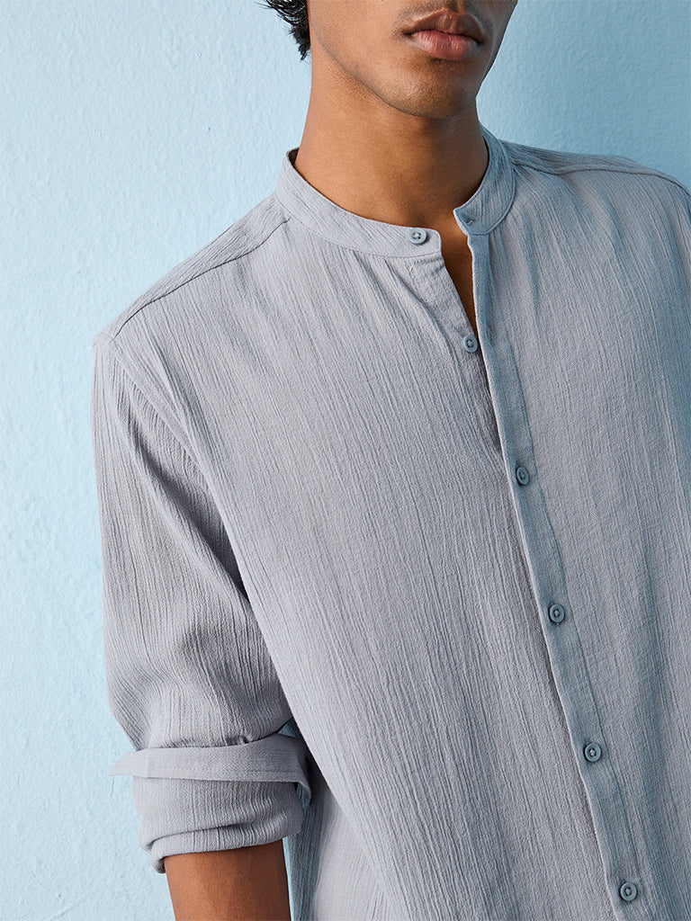 ETA Light Blue Textured Relaxed-Fit Cotton Shirt