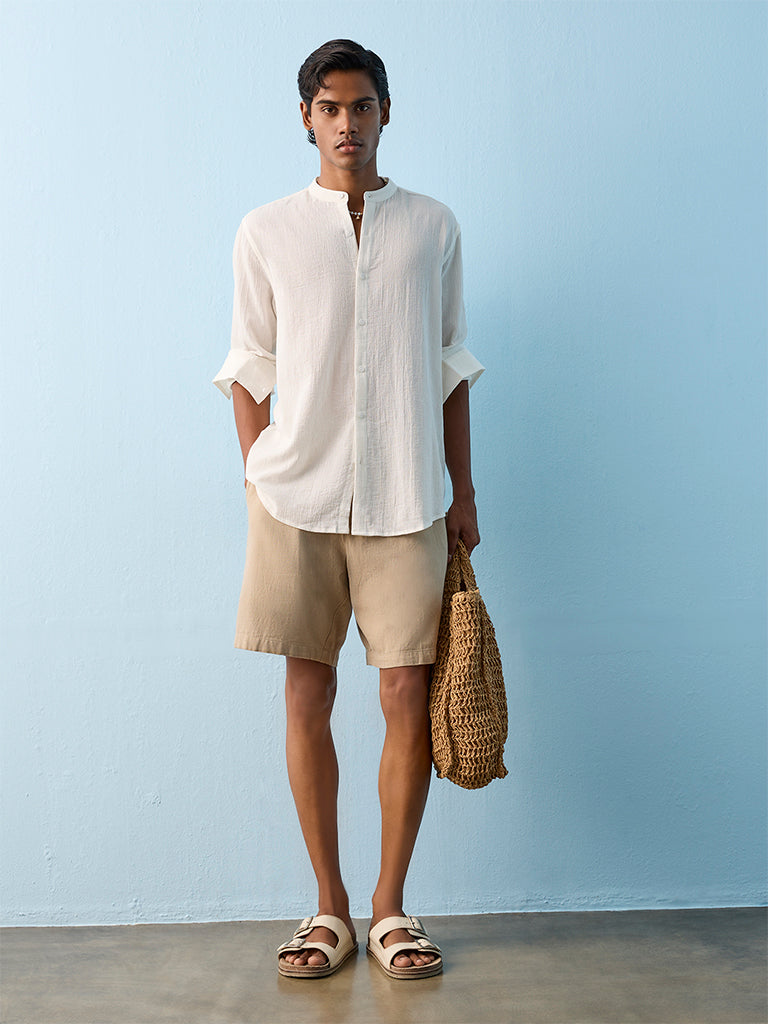 ETA Off-White Textured Relaxed-Fit Cotton Shirt