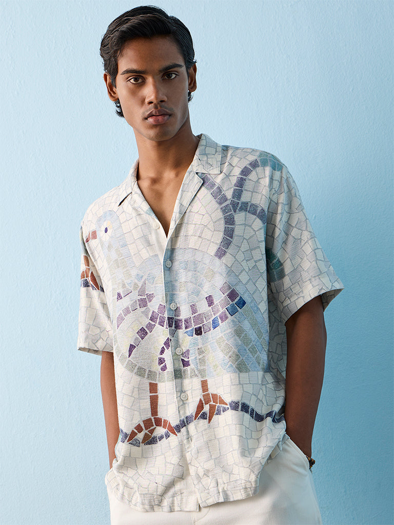 ETA Blue Graphic Printed Relaxed-Fit Shirt