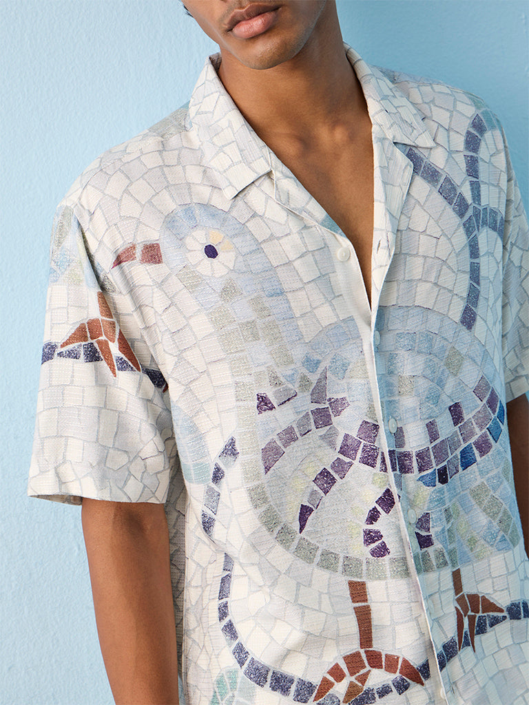 ETA Blue Graphic Printed Relaxed-Fit Shirt