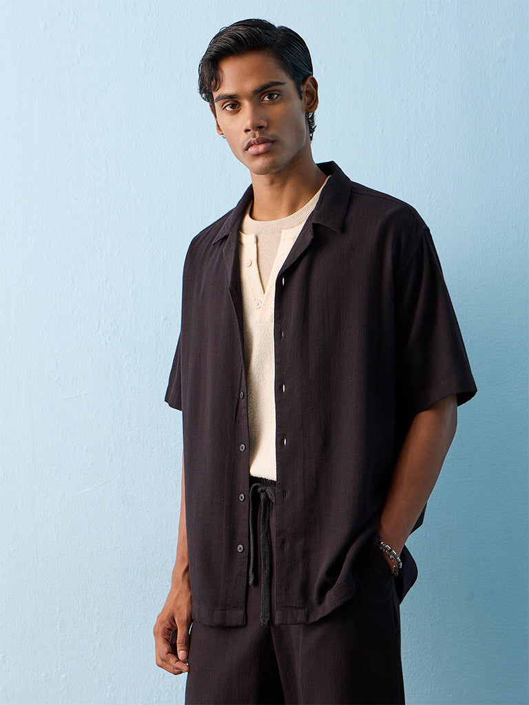 ETA Black Relaxed-Fit Cotton-Blend Shirt