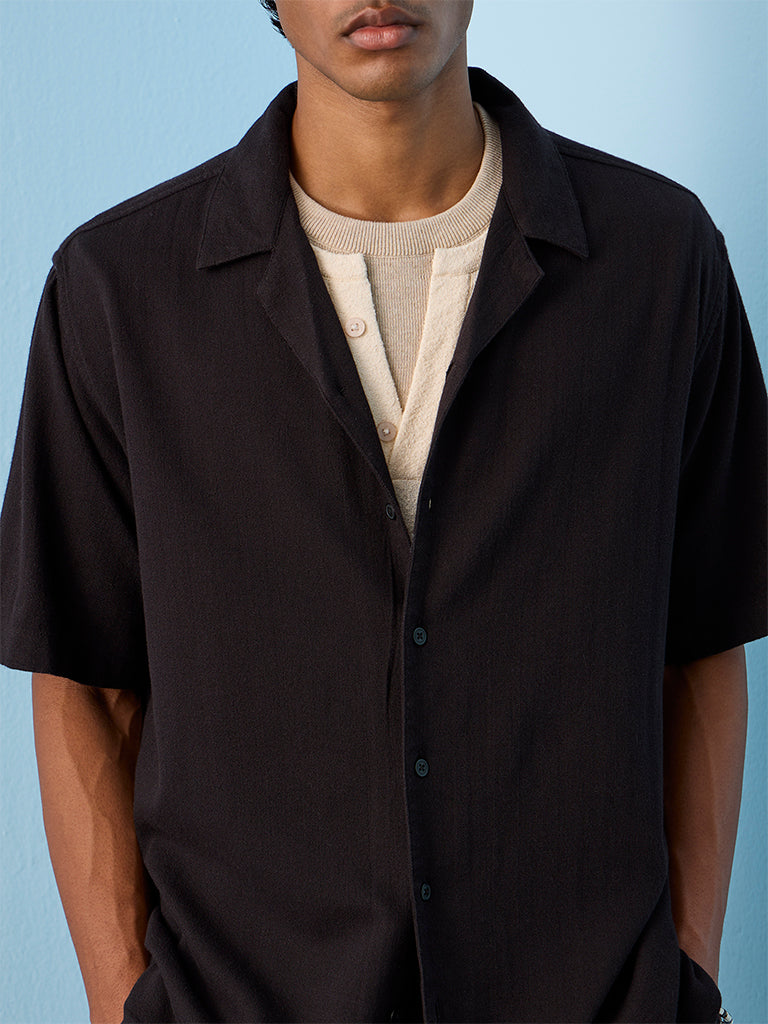 ETA Black Relaxed-Fit Cotton-Blend Shirt