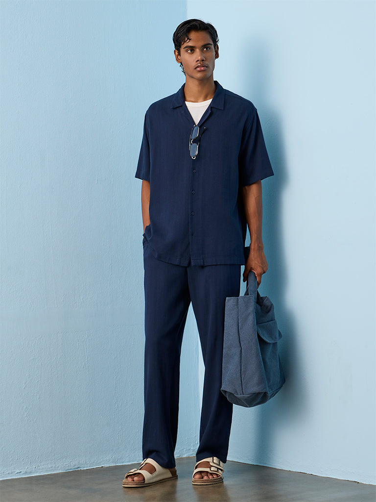ETA Indigo Relaxed-Fit Cotton-Blend Shirt
