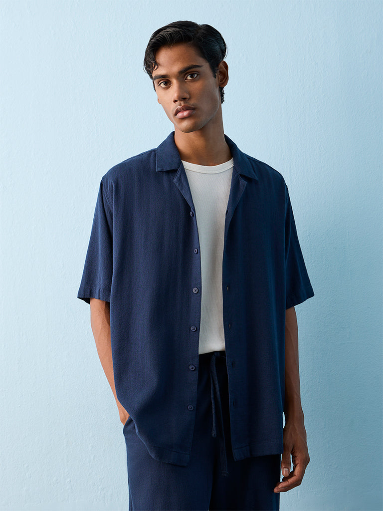 ETA Indigo Relaxed-Fit Cotton-Blend Shirt