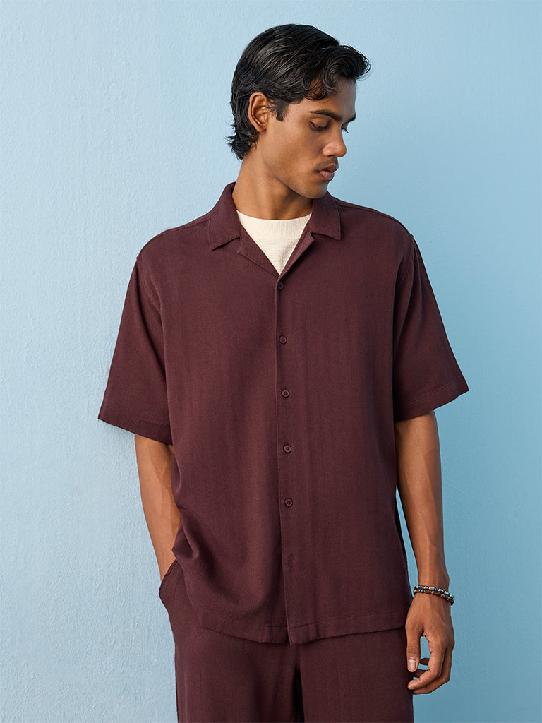 ETA Brown Relaxed-Fit Cotton-Blend Shirt
