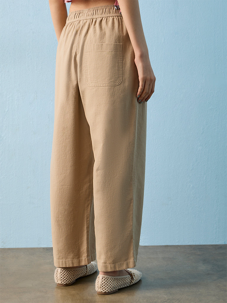 Bombay Paisley Beige High-Rise Cotton-Blend Pants