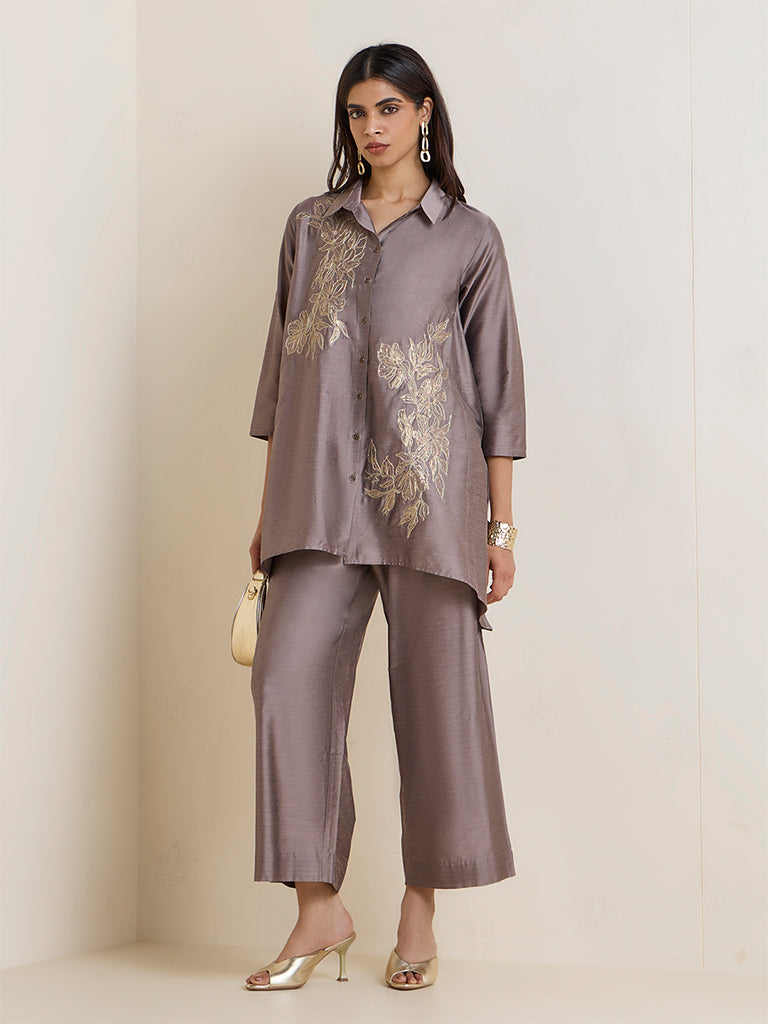 Vark Grey Floral Embroidered Ethnic Set