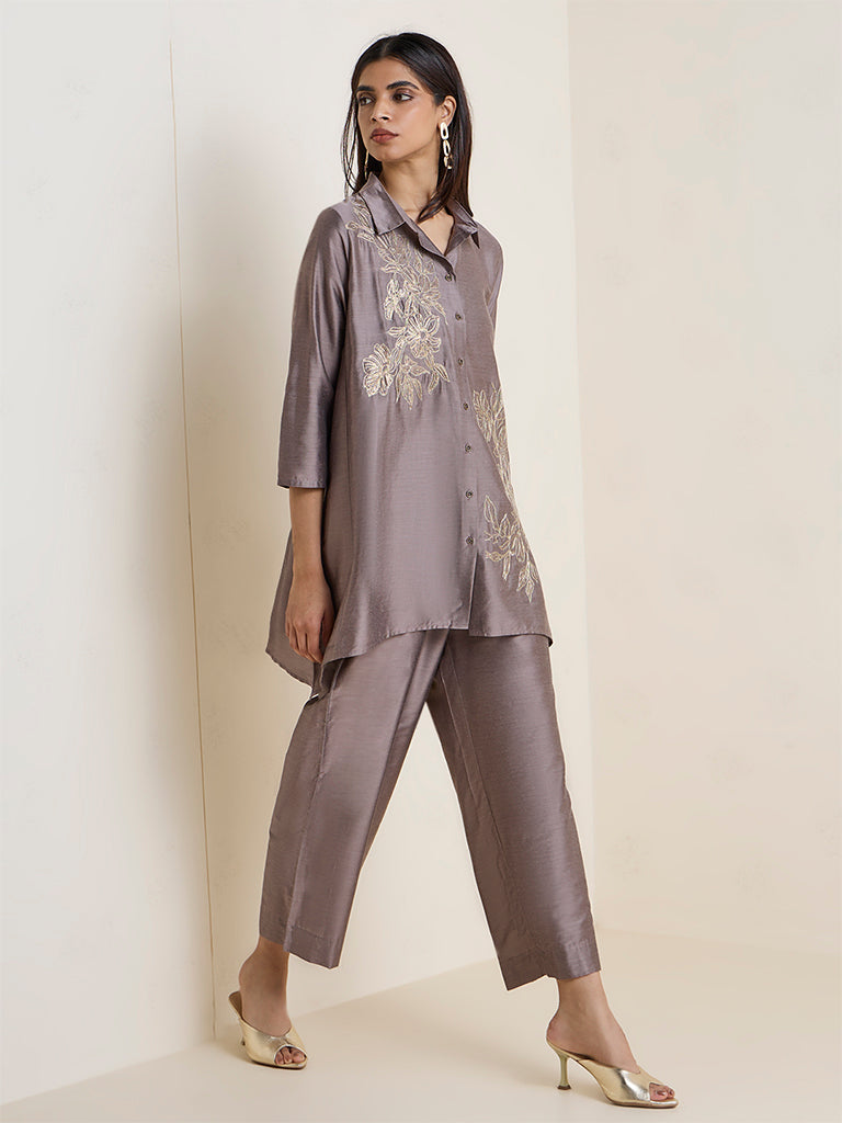Vark Grey Floral Embroidered Ethnic Set