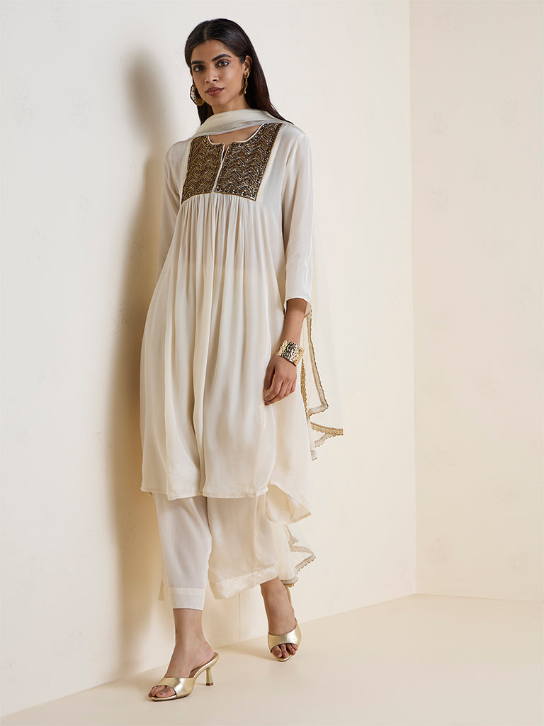 Vark Off-White Embellished Anarkali Ethnic Set