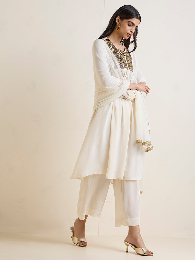 Vark Off-White Embellished Anarkali Ethnic Set