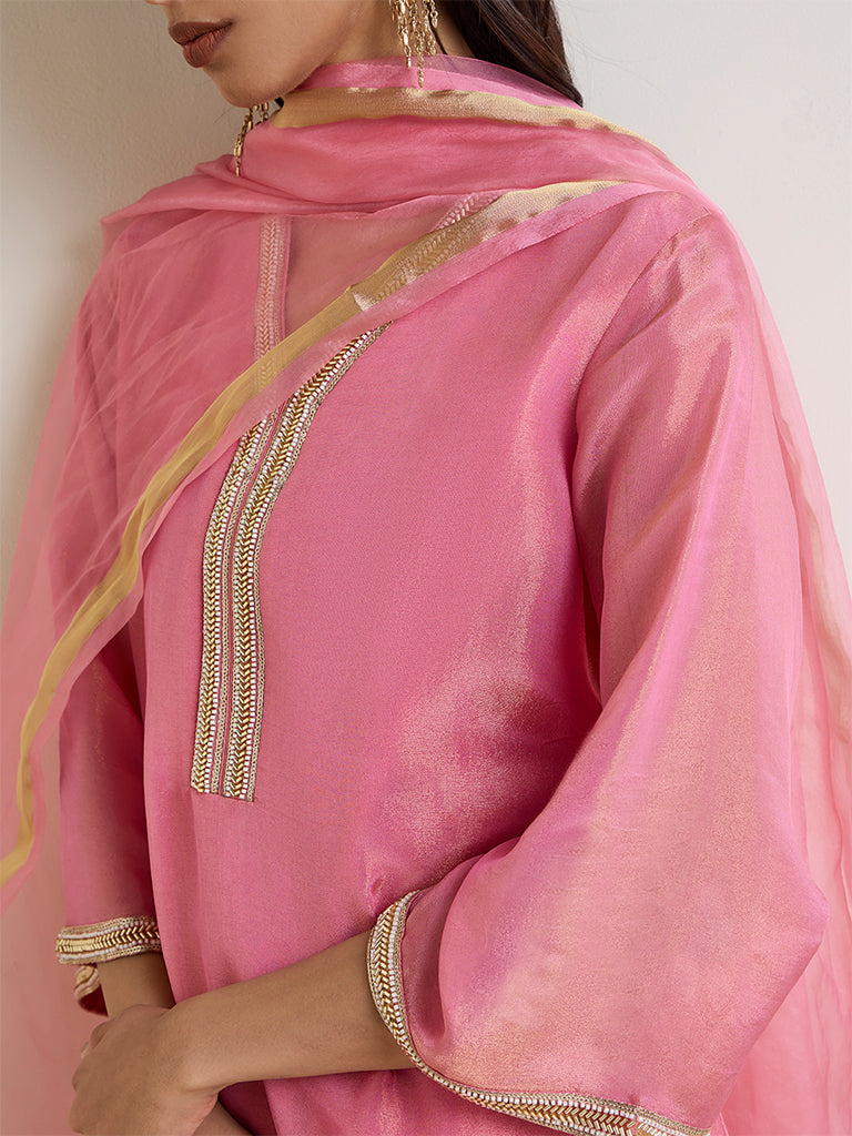 Vark Pink Embellished A-Line Ethnic Set