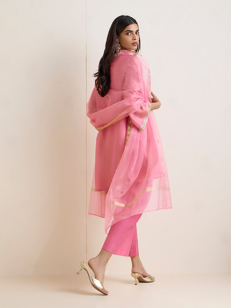 Vark Pink Embellished A-Line Ethnic Set